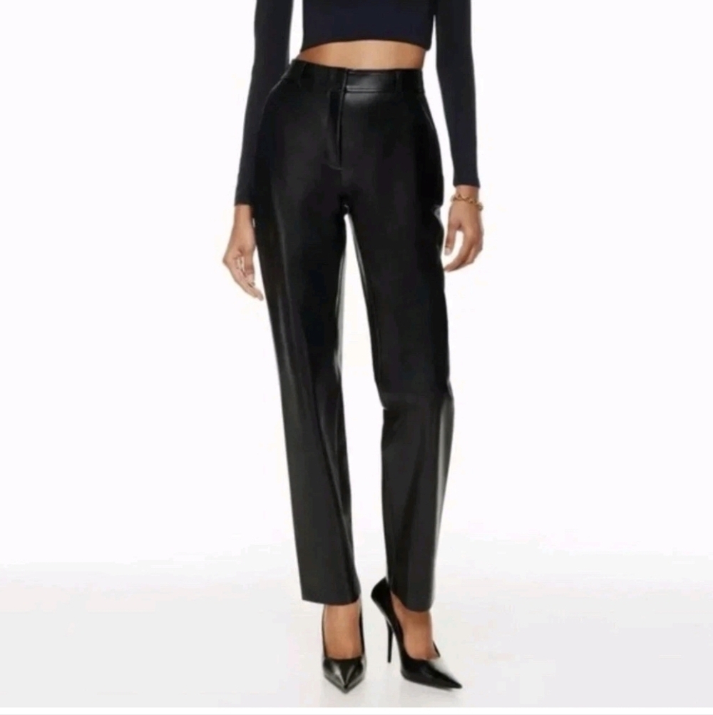 Aritzia Babaton New Command Mid Rise Pants Black Size:6 NEW Faux Leather